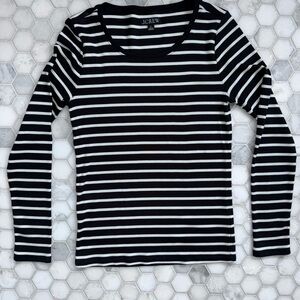 J.Crew Breton Stripe Long Sleeve Top Black White Cotton Modal Stretch Sz M NWOT
